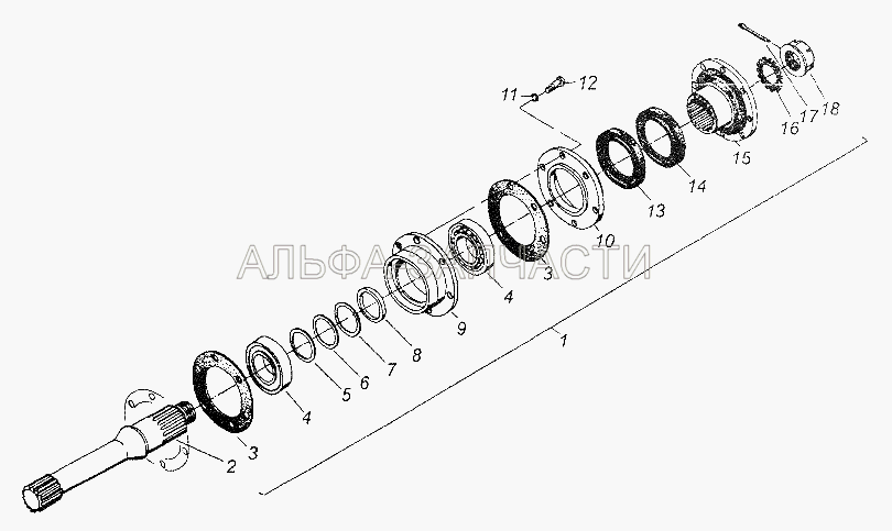 Мост средний. Вал задний (6422-2502175-10 Стакан) 